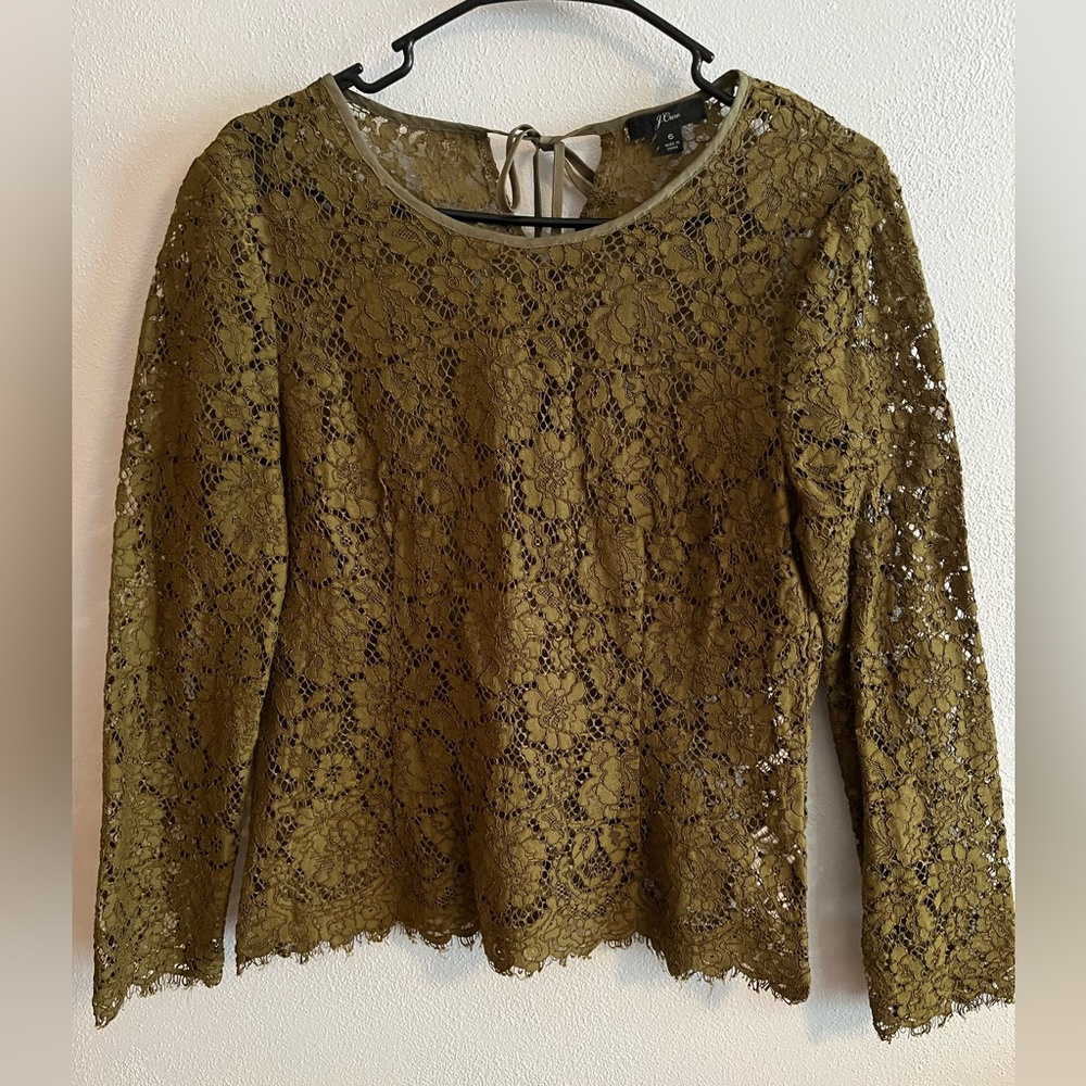 J. Crew Olive Lace Blouse